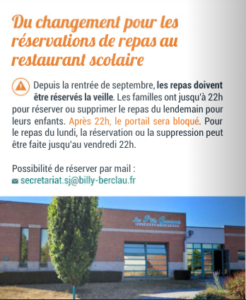 Réservation des repas au restaurant scolaire