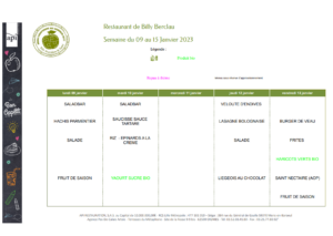 Menus du restaurant scolaire