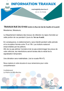 2 jours de travaux prévus dans la rue du 8 mai